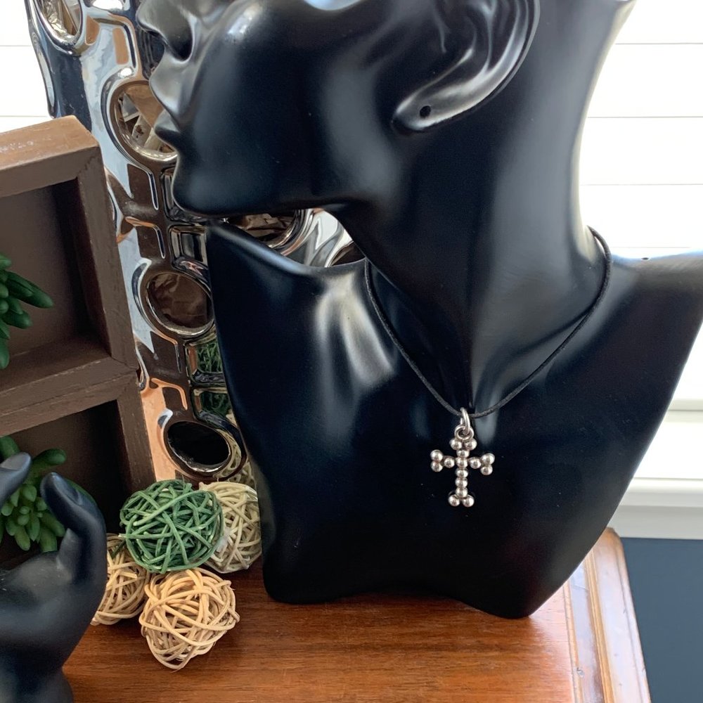 SOLID .925 STERLING SILVER BOLD BEAD CROSS PENDANT